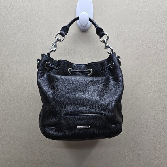 Rebecca Minkoff Pebbled Leather Bucket Shoulder Bag Black NO LONG STRAP - Picture 1 of 12